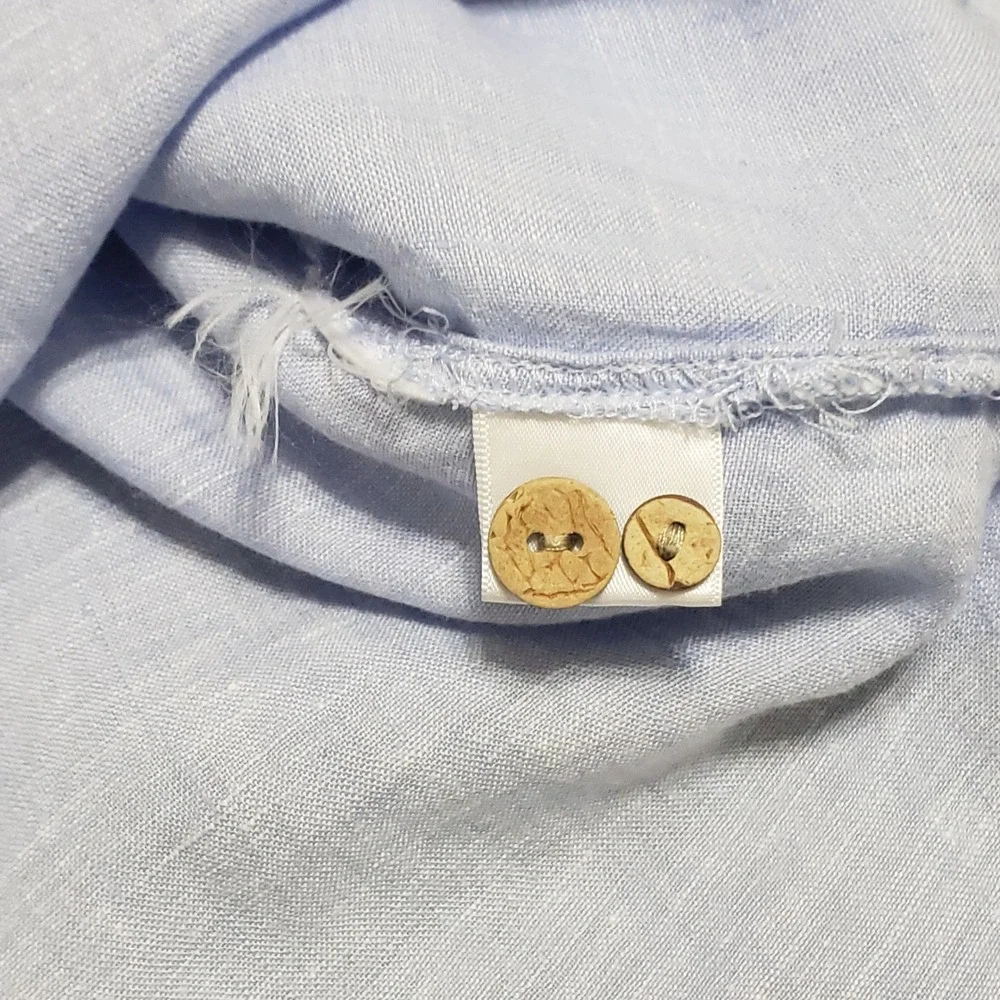 Sigrid Olsen Womens Blue 100% Linen Henley Tunic Shirt Roll Tab Sleeve Small - Picture 7 of 11